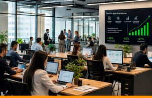 Profissional de contabilidade analisando processos fiscais em sistema de gestão, representando emissão fiscal eficiente, automação, produtividade e crescimento sustentável do escritório contábil.
